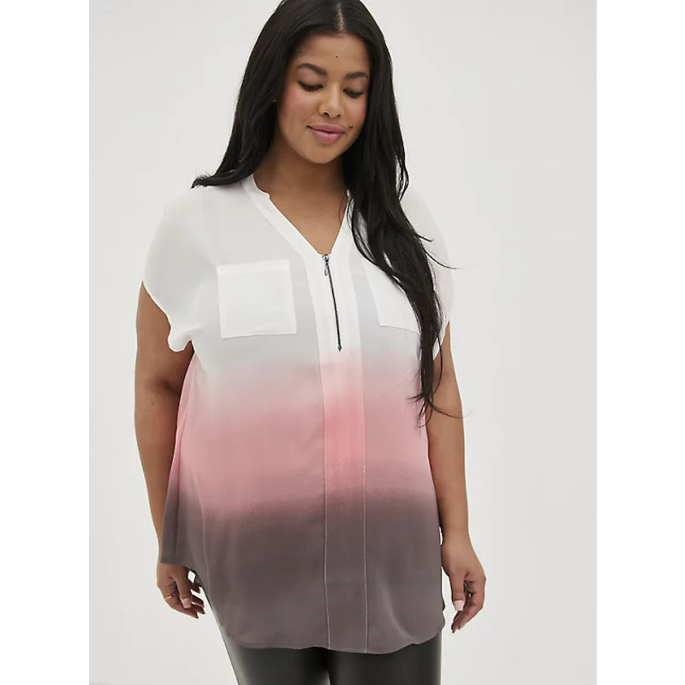 Torrid Pink Gray Ombre Dip Dye Georgette Blouse Women's Size 1/1X